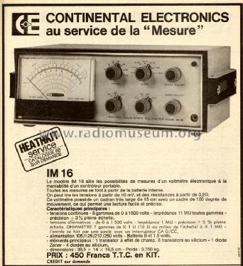 Transistor Voltmeter IM-16; Heathkit Brand, (ID = 540349) Equipment