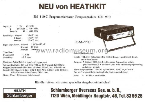 Programmable Frequency Counter SM-110C; Heathkit UK by (ID = 774272) Equipment