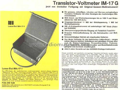 Transistor-Voltmeter IM-17G; Heathkit UK by (ID = 758268) Ausrüstung