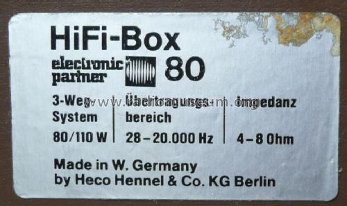 HiFi Box 80; Heco, Hennel & Co. (ID = 801777) Speaker-P