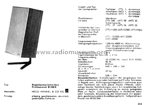 Regielautsprecherbox Professional B250/8; Heco, Hennel & Co. (ID = 2149531) Speaker-P