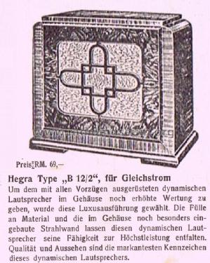 Elektro-dynamischer Lautsprecher B12/2; Hegra, Hekra, Marke, (ID = 1795279) Speaker-P