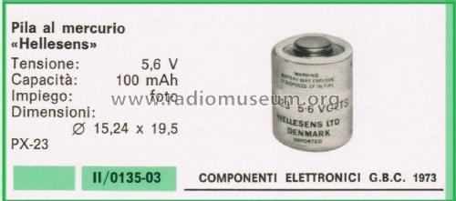 Mercury Battery - Batteria al Mercurio PX-23; Hellesens Enke & V. (ID = 3116556) Strom-V