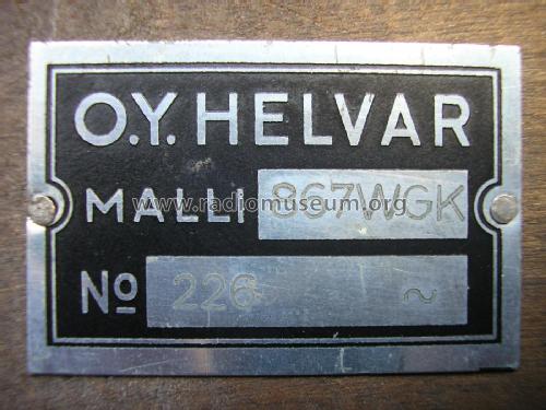WGK 867; Oy Helvar; Helsinki (ID = 1952581) Radio