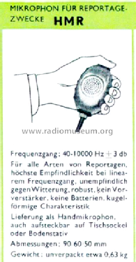 Mikrophon für Reportage-Zwecke HMR; Henry, Kapt. (ID = 2749739) Microphone/PU