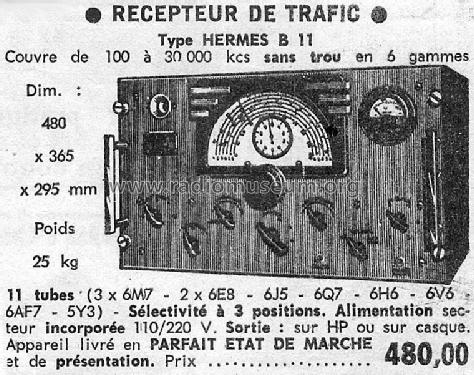 Récepteur B 11; Hermès-Radio, E. (ID = 1210986) Commercial Re