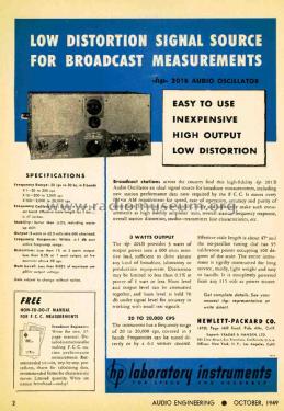 Audio Oscillator 201B; Hewlett-Packard, HP; (ID = 1797245) Equipment