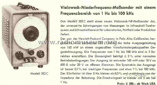 Low Frequency Oscillator / NF-Meßsender 202-C; Hewlett-Packard, HP; (ID = 836874) Ausrüstung