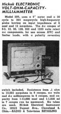 209-A Volt-Ohm Capacity Milliammeter; Hickok Electrical (ID = 1229895) Ausrüstung