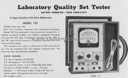 Portable Volt-Ohm-Ammeter 135; Hickok Electrical (ID = 1710011) Equipment