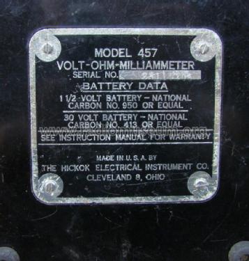 Volt-Ohm-Milliammeter 457; Hickok Electrical (ID = 1938134) Equipment