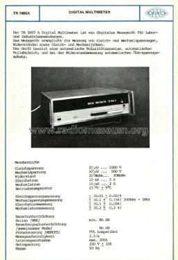 Digital Multimeter TR-1665A; Hiradástechnikai (ID = 2930881) Equipment