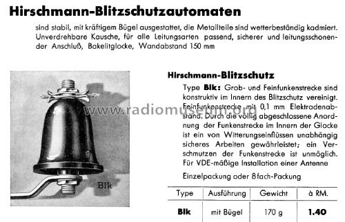 Blitzschutzautomat mit Winkel Blk 10/1; Hirschmann GmbH & Co (ID = 2520713) Altri tipi