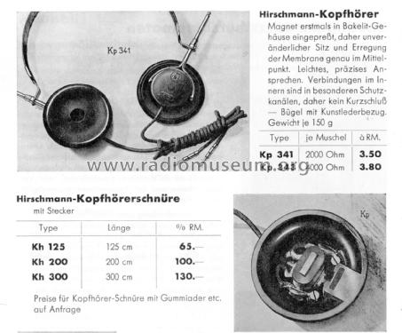 Kopfhörer KP341; Hirschmann GmbH & Co (ID = 2520626) Parleur