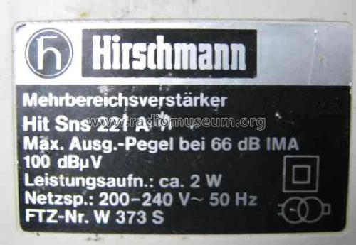 Mehrbereichsverstärker Hit Sns 221A; Hirschmann GmbH & Co (ID = 574989) Ampl. HF