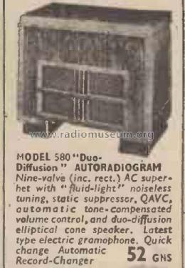 Duo-Diffusion Auto-Radiogram Nine 580; His Master's Voice (ID = 2701604) Radio