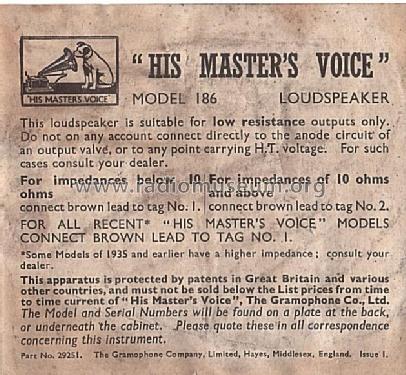 Loudspeaker 186; His Master's Voice (ID = 1960543) Speaker-P