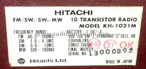 10 Transistor KH-1021M; Hitachi Ltd.; Tokyo (ID = 2080873) Radio