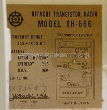 Carrie 6 Transistor TH-666; Hitachi Ltd.; Tokyo (ID = 1309661) Radio