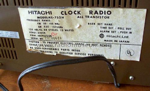 Clock Radio KC-752H; Hitachi Ltd.; Tokyo (ID = 1362807) Radio