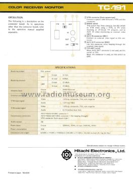 Color Receiver Monitor TC-191 E, K; Hitachi Ltd.; Tokyo (ID = 2465876) Fernseh-E