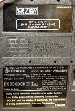 FM/MW/LW Portable Component System MS-W600ER; Hitachi Ltd.; Tokyo (ID = 2351858) Radio