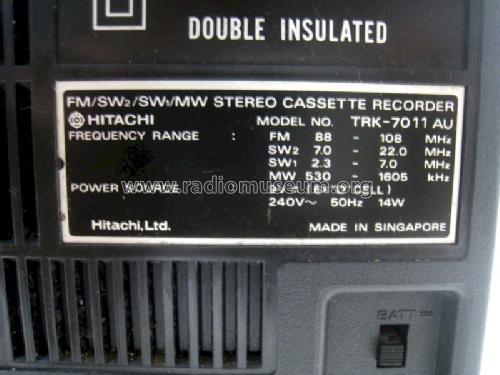 FM/SW1/SW1/MW Stereo Cassette Recorder TRK-7011 AU; Hitachi Ltd.; Tokyo (ID = 1363380) Radio