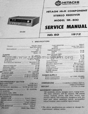 Solid State AM-FM Stereo Receiver - HiFi Component SR-800; Hitachi Ltd.; Tokyo (ID = 1524292) Radio