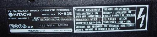 K-62E; Hitachi Ltd.; Tokyo (ID = 1063555) TV Radio