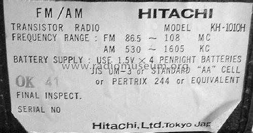 KH-1010H; Hitachi Ltd.; Tokyo (ID = 1635946) Radio