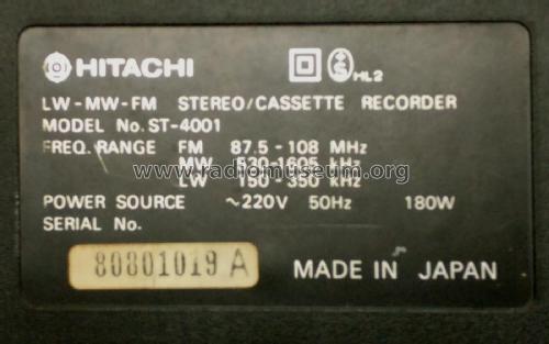 LW-MW-FM Stereo/ Cassette Recorder ST-4001; Hitachi Ltd.; Tokyo (ID = 2124451) Radio