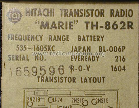 Marie 8 Transistor TH-862R Radio Hitachi Ltd.; Tokyo Marie 8 Transistor TH-862R Radio Hitachi Ltd.; Tokyo