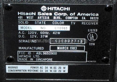 Solid State Color TV Receiver CT0911; Hitachi Ltd.; Tokyo (ID = 1237345) Television