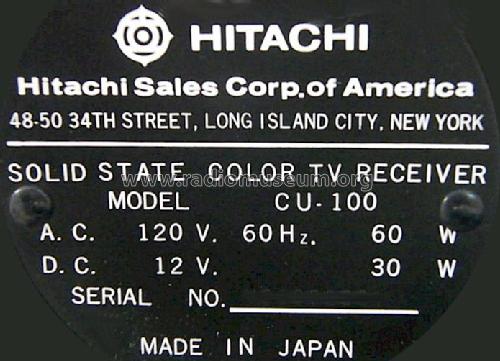 Solid State Color TV Receiver CU-100; Hitachi Ltd.; Tokyo (ID = 622846) Television