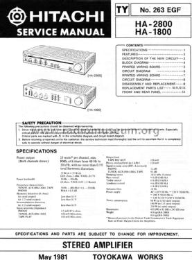 Stereo Amplifier HA-2800; Hitachi Ltd.; Tokyo (ID = 1785472) Ampl/Mixer