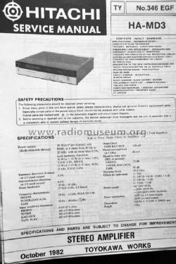 Stereo Amplifier HA-MD3; Hitachi Ltd.; Tokyo (ID = 1646115) Ampl/Mixer