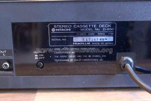 Stereo Cassette Tape Deck D-850; Hitachi Ltd.; Tokyo (ID = 2819043) Sonido-V