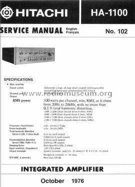 Stereo Integrated Amplifier HA-1100; Hitachi Ltd.; Tokyo (ID = 1785104) Ampl/Mixer