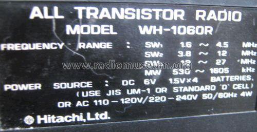 Super Sensitivity All Transistor Radio WH-1060R; Hitachi Ltd.; Tokyo (ID = 1099482) Radio