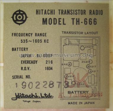 TH-666R; Hitachi Ltd.; Tokyo (ID = 2311510) Radio