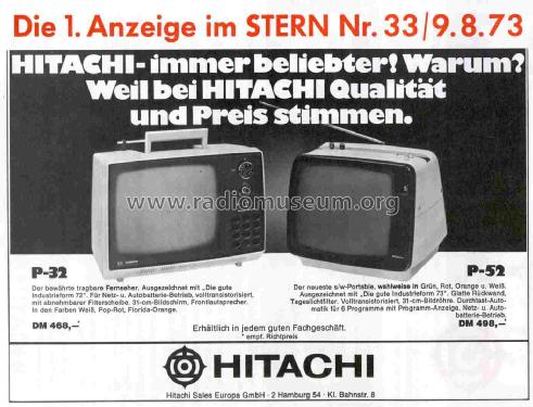 Tragbarer S/W Fernseher P-32; Hitachi Ltd.; Tokyo (ID = 2819207) Televisión