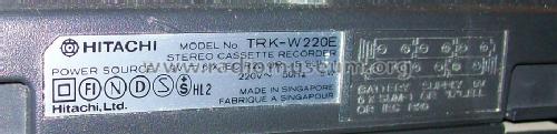 Stereo Cassette Recorder TRK-W220E; Hitachi Ltd.; Tokyo (ID = 1402084) Radio