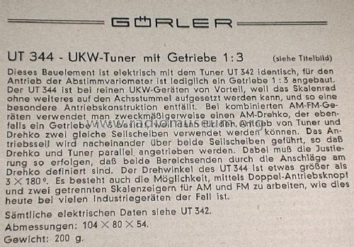 UKW-Tuner mit Getriebe 1:3 UT 344; Görler, J. K.; (ID = 1361101) mod-past25