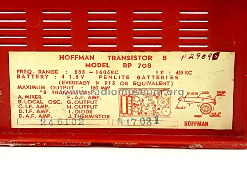 Eight Transistor RP708 Ch= BP-318; Hoffman Radio Corp.; (ID = 2643246) Radio