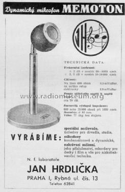 Dynamický mikrofon Memoton ; Hrdlicka, Jan, N.F. (ID = 1584656) Microphone/PU