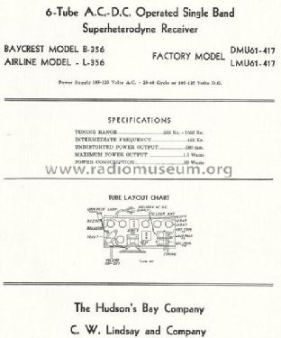 Baycrest B-356 DMU61-417; Hudson's Bay Company (ID = 768214) Radio