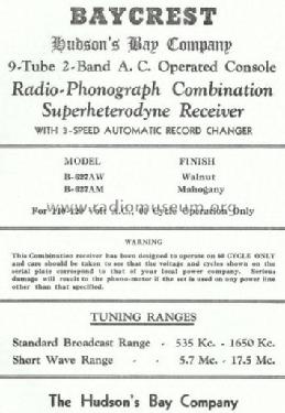 Baycrest B-627AW ; Hudson's Bay Company (ID = 798361) Radio
