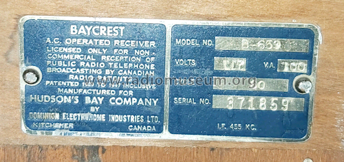 Baycrest B-659 ; Hudson's Bay Company (ID = 2616951) Radio