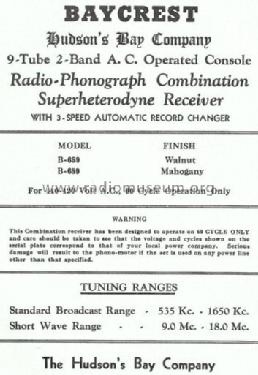 Baycrest B-659 ; Hudson's Bay Company (ID = 798363) Radio