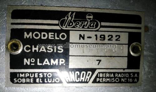 Radiogramola Consoleta T-2219 Ch= N-1922; Iberia Radio SA; (ID = 2090846) Radio